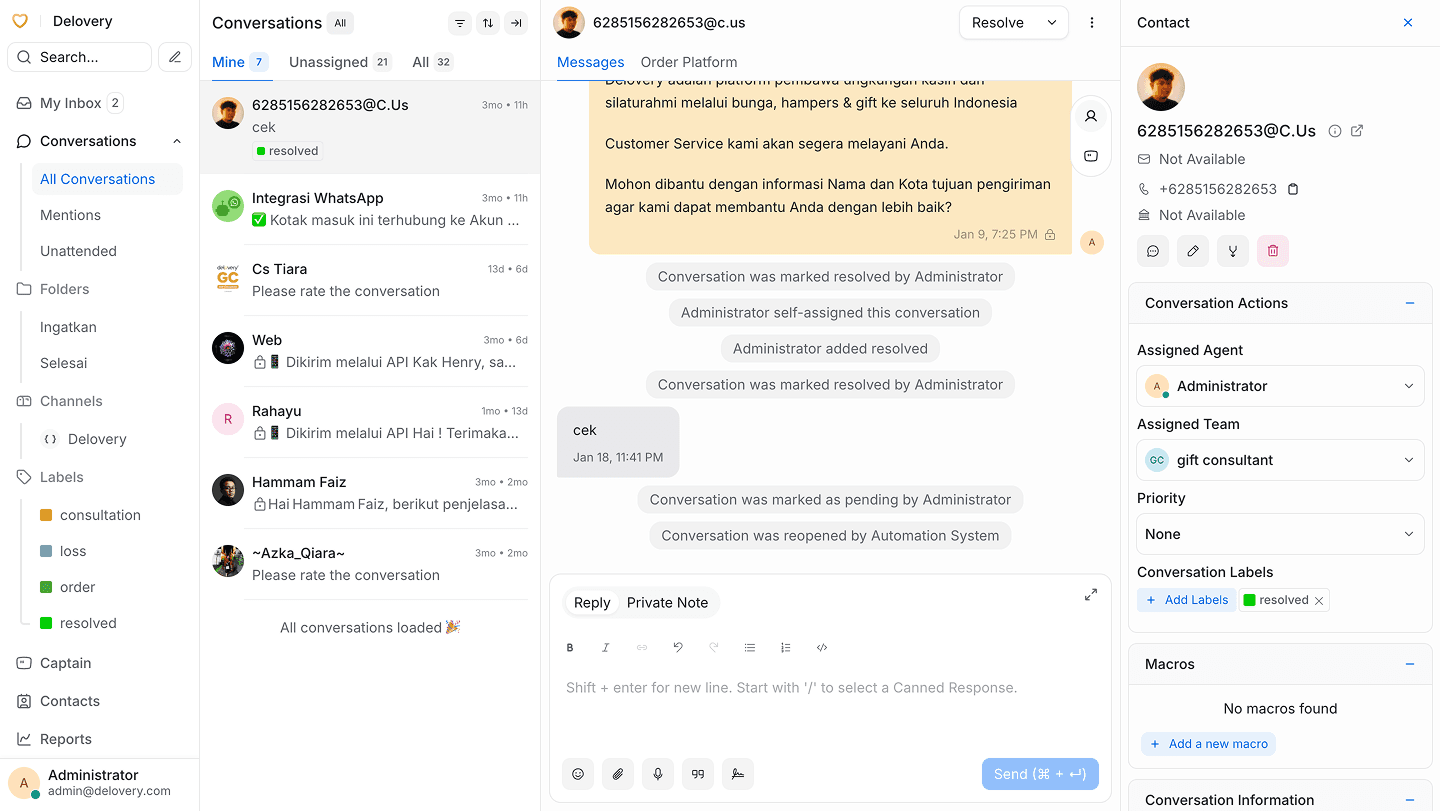 Delovery's Omnichannel Marketing Chatpanel